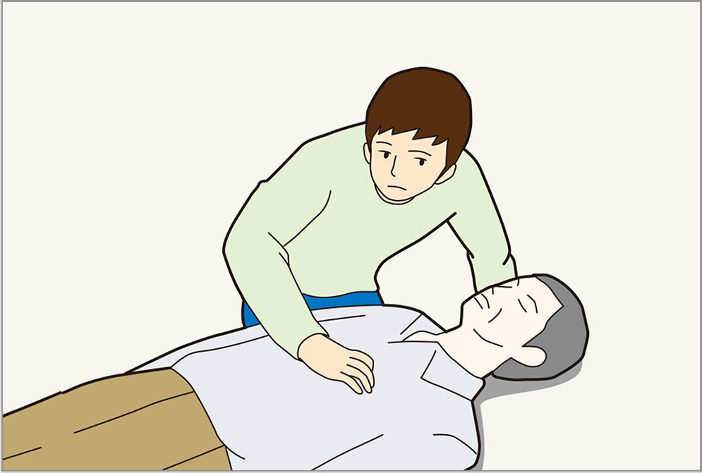 3.呼吸を確認（⼼停⽌を判断）
